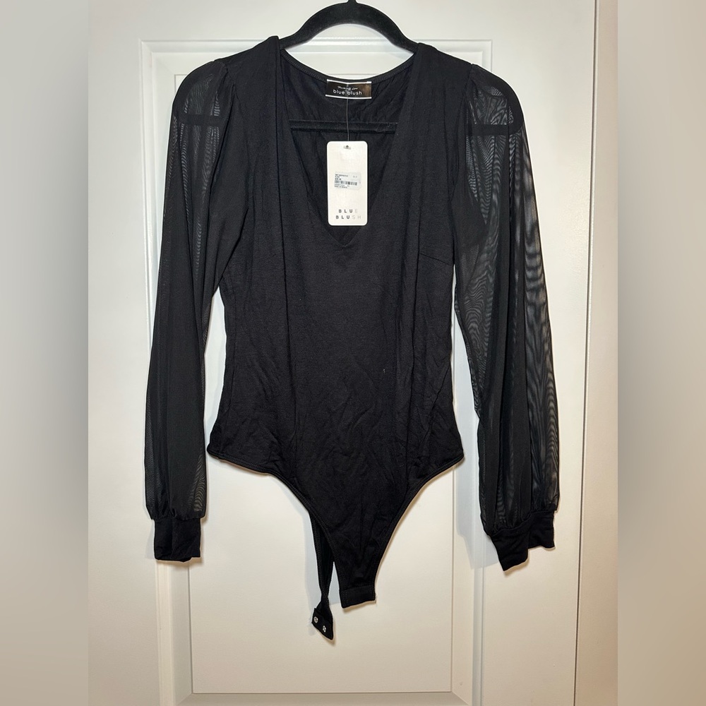 Black Sheer Sleeve Bodysuit